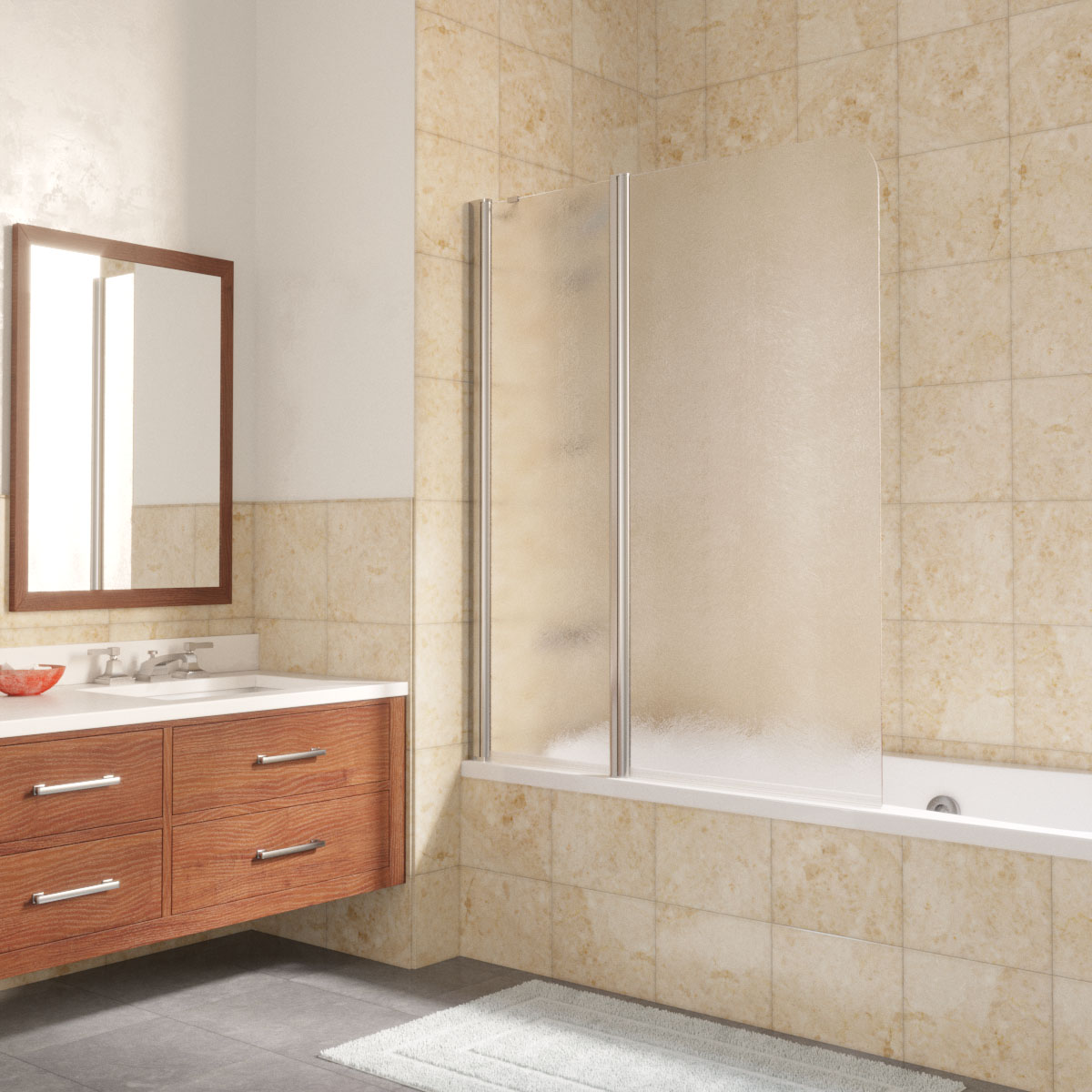 Шторка на ванну Vegas Glass  E2V LUX ST 125 08 02 L, профиль глянцевый хром, стекло шиншилла