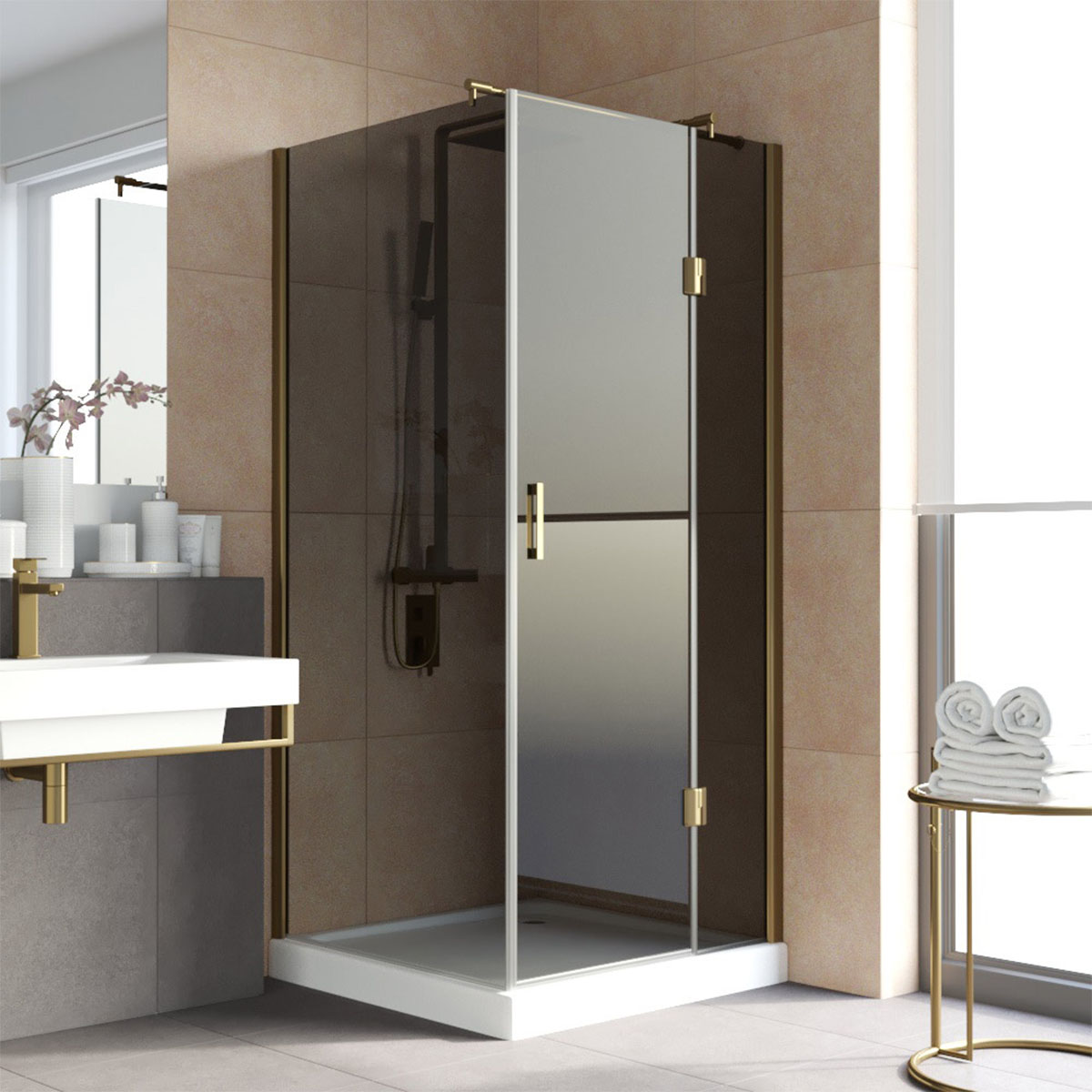 Душевой уголок Vegas Glass AFP-Fis LUX 100 05 07 R, профиль бронза, стекло графит