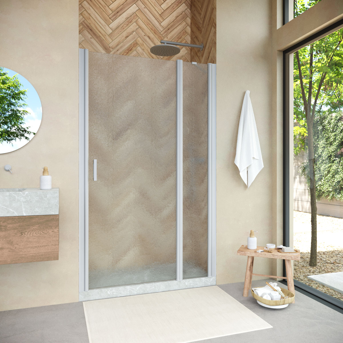 Душевая дверь в нишу Vegas Glass  EP-F-1 NOVO h2000 100 07 02 R, профиль матовый хром, стекло шиншилла