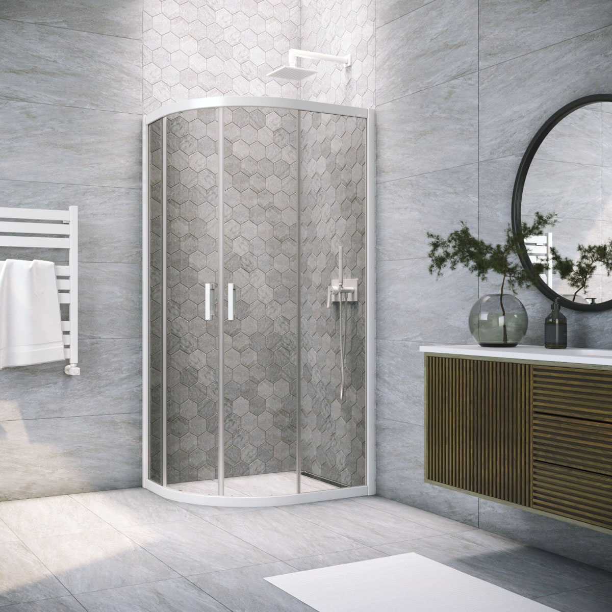 Душевой уголок Vegas Glass ZS-F NOVO 100*80 01 07, профиль белый, стекло графит