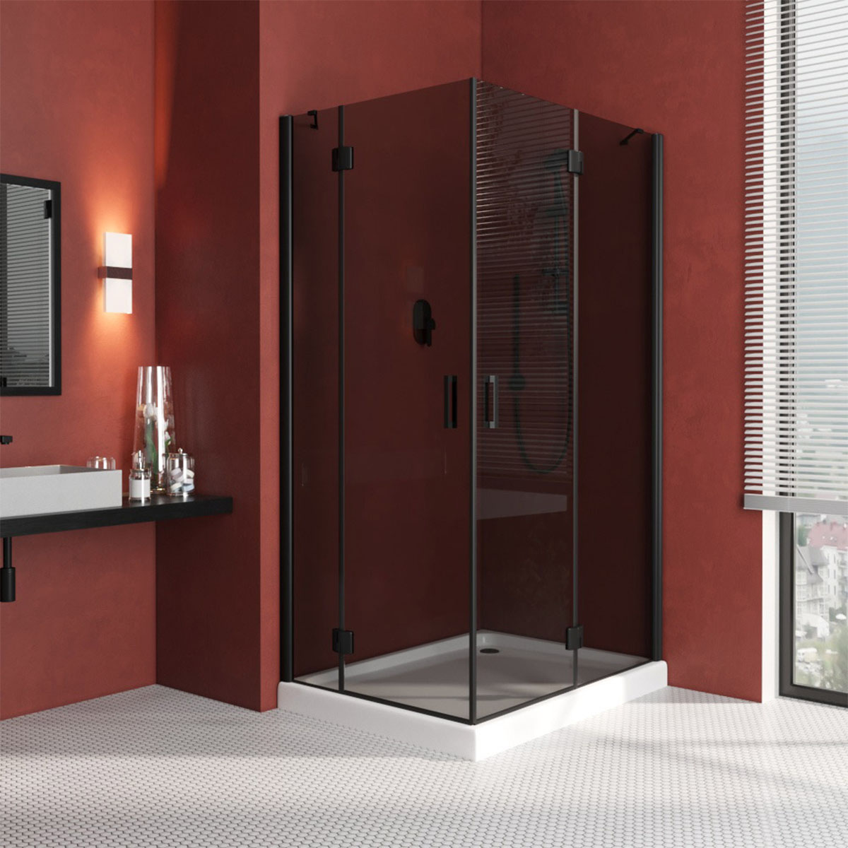 Душевой уголок Vegas Glass AFA-F LUX 100*90 02М 07 R, профиль черный матовый, стекло графит