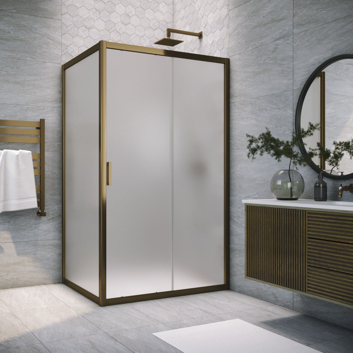 Душевой уголок Vegas Glass ZP+ZPV TUR NOVO h1900 155*95 05 10, профиль бронза, стекло сатин