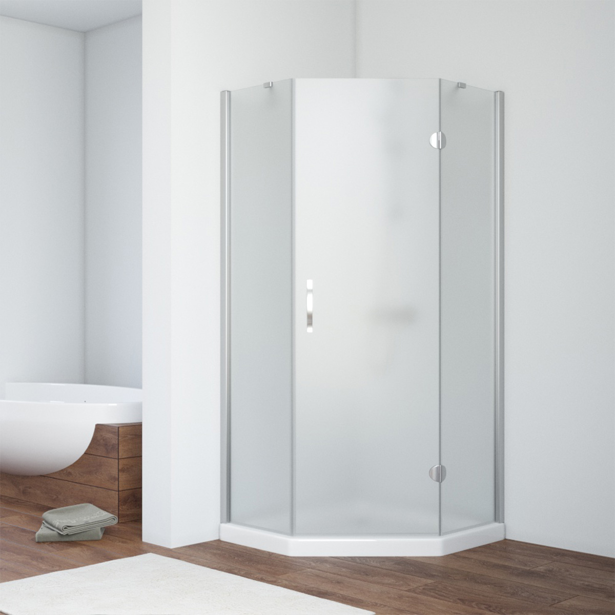 Душевой уголок Vegas Glass AFA-Pen NOVO 100 08 10 R, профиль глянцевый хром, стекло сатин