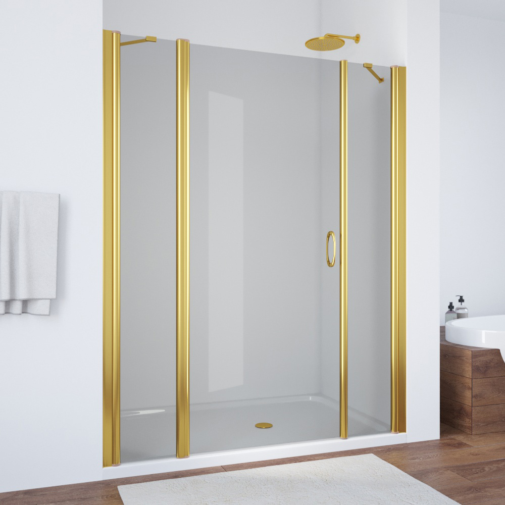 Душевая дверь в нишу Vegas Glass EP-2F 130 09 07 L, профиль золото глянцевое, стекло графит