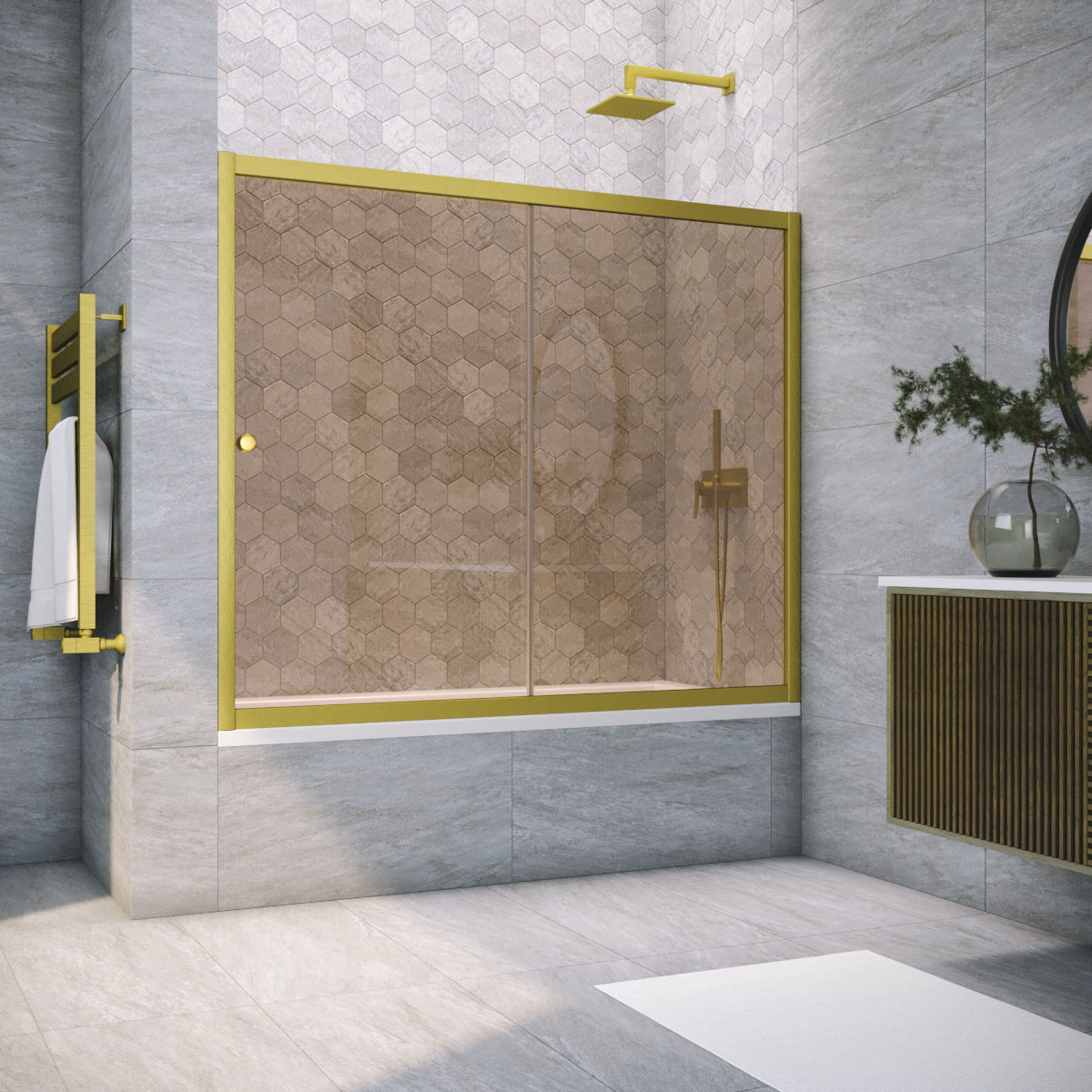 Шторка на ванну Vegas Glass ZV NOVO 180 03 05, профиль золото матовое, стекло бронза