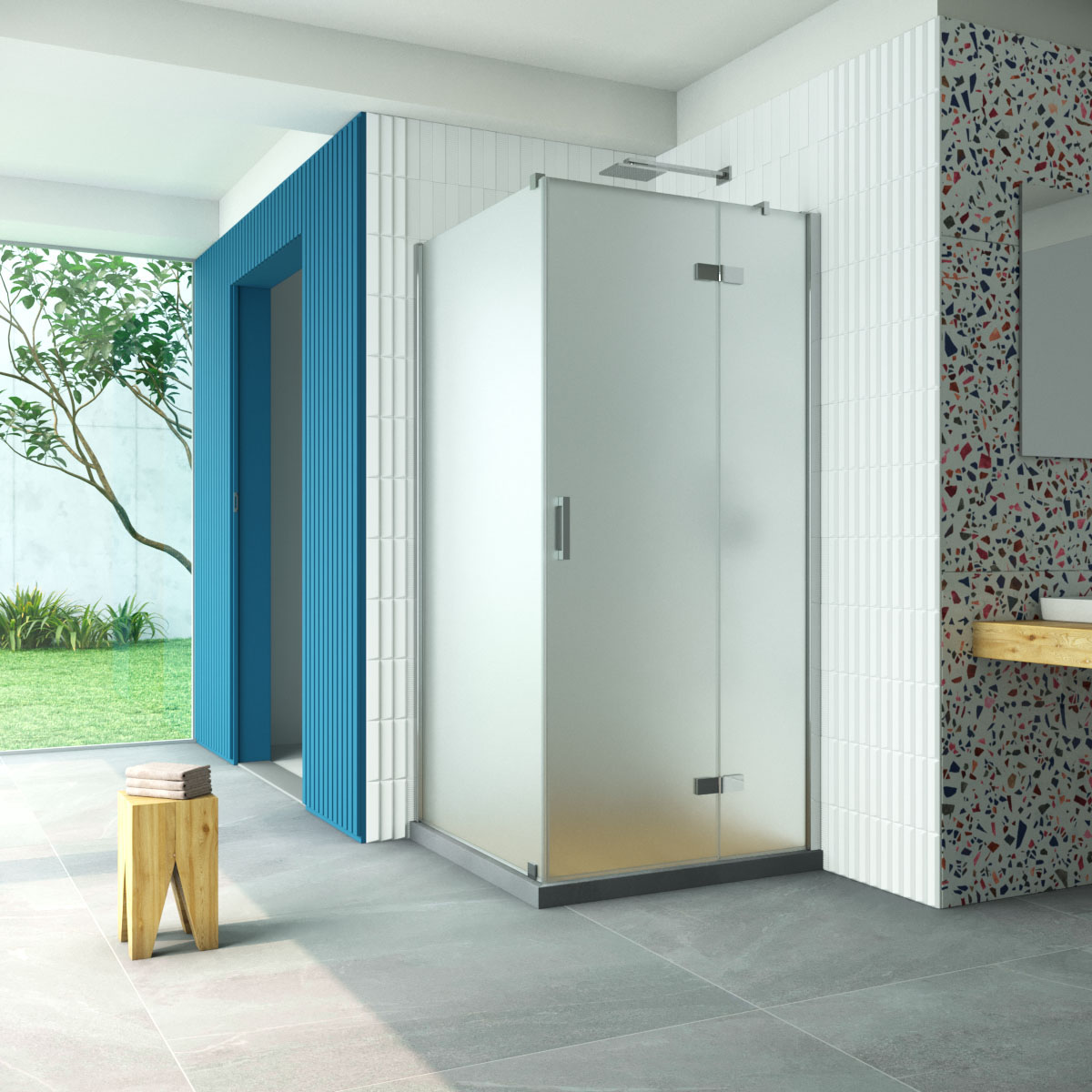 Душевой уголок Vegas Glass AFP-Fis Retta 90*110 08 10 R, профиль глянцевый хром стекло сатин