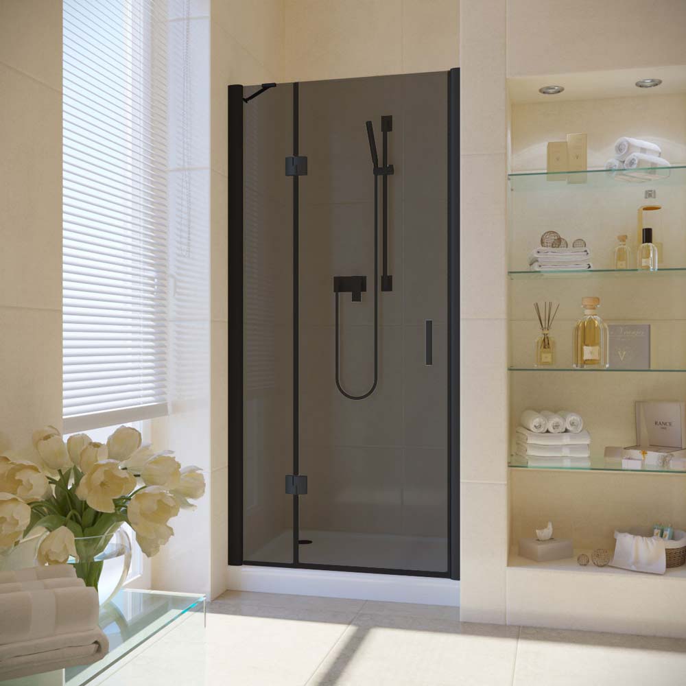 Душевая дверь в нишу Vegas Glass AFP LUX 95 02М 07 L, профиль черный матовый, стекло графит