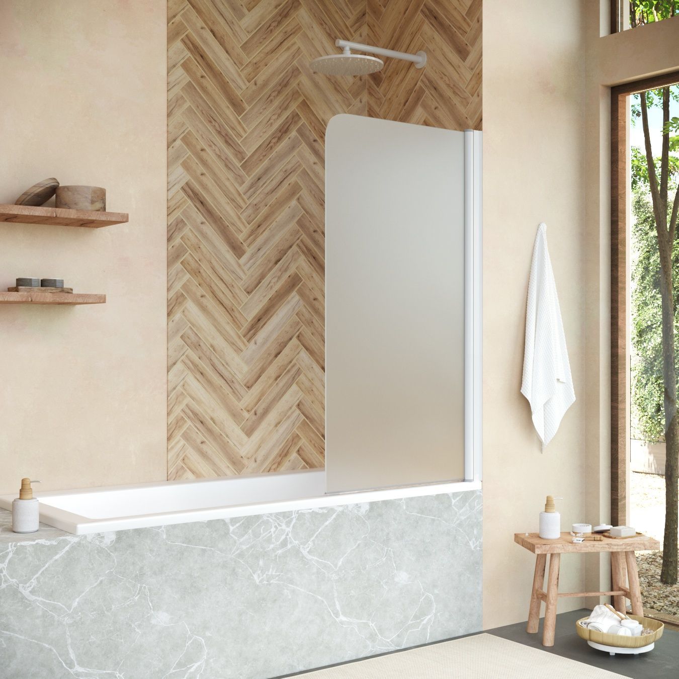 Шторка на ванну Vegas Glass EV NOVO 76 01 10 L профиль белый, стекло сатин