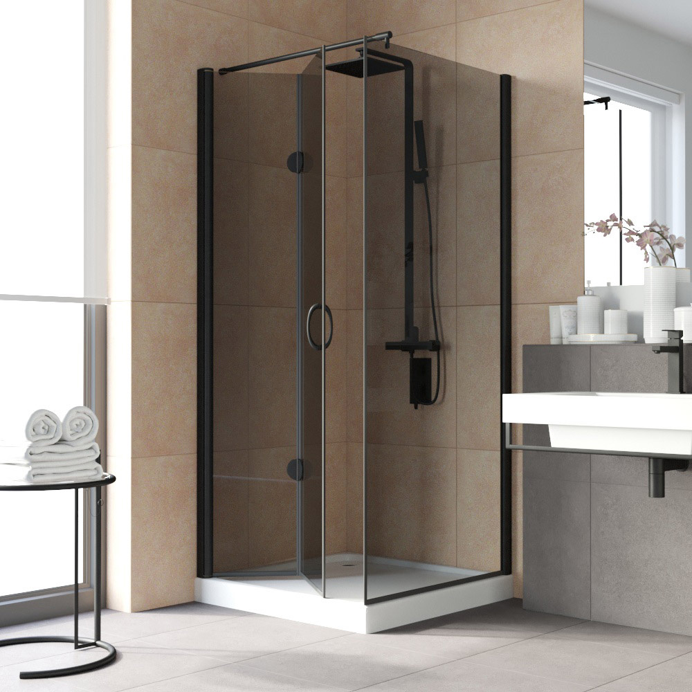 Душевой уголок Vegas Glass GPS-Fis LUX 90*80 02М 07 L, профиль черный матовый, стекло графит