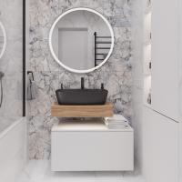 Мебель для ванной Stworki Ольборг 60 столешница дуб французский, без отверстий, с тумбой 80, с раковиной Vitra Shift черной