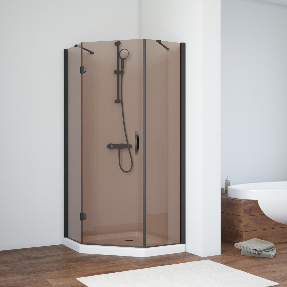 Душевой уголок Vegas Glass AFA-Pen NOVO 100 02М 05 L, профиль черный матовый, стекло бронза