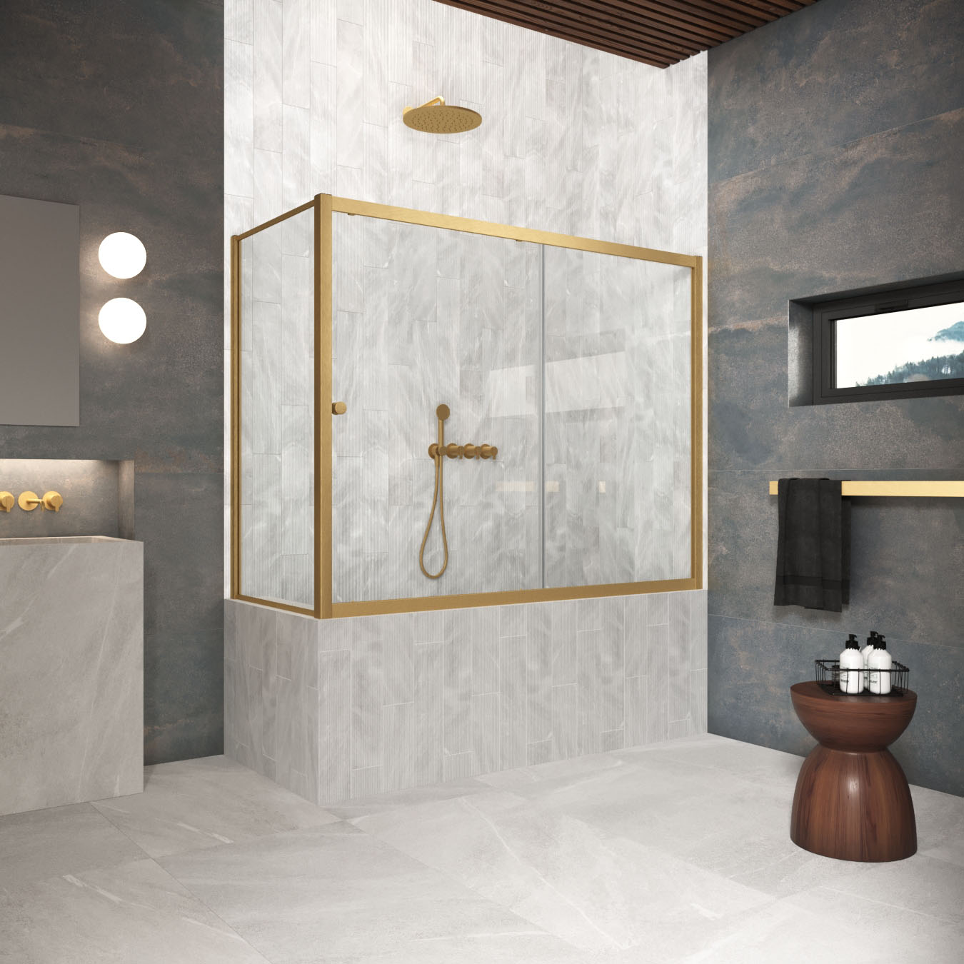 Шторка на ванну Vegas Glass  ZV+ZVF Protec 190*85 03 01, профиль золото матовое, стекло прозрачное