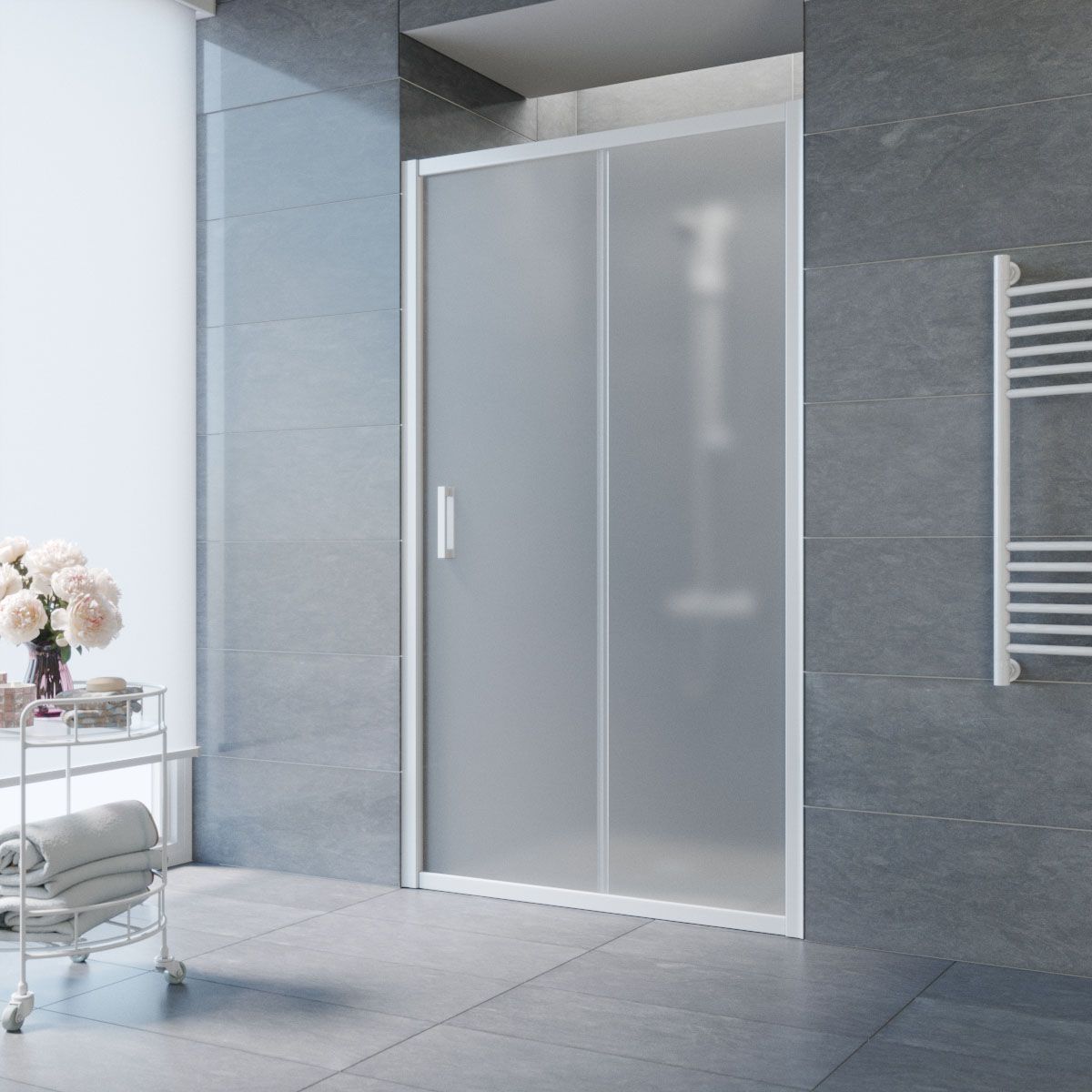 Душевая дверь в нишу Vegas Glass ZP NOVO h2000 110 01 10 профиль белый, стекло сатин