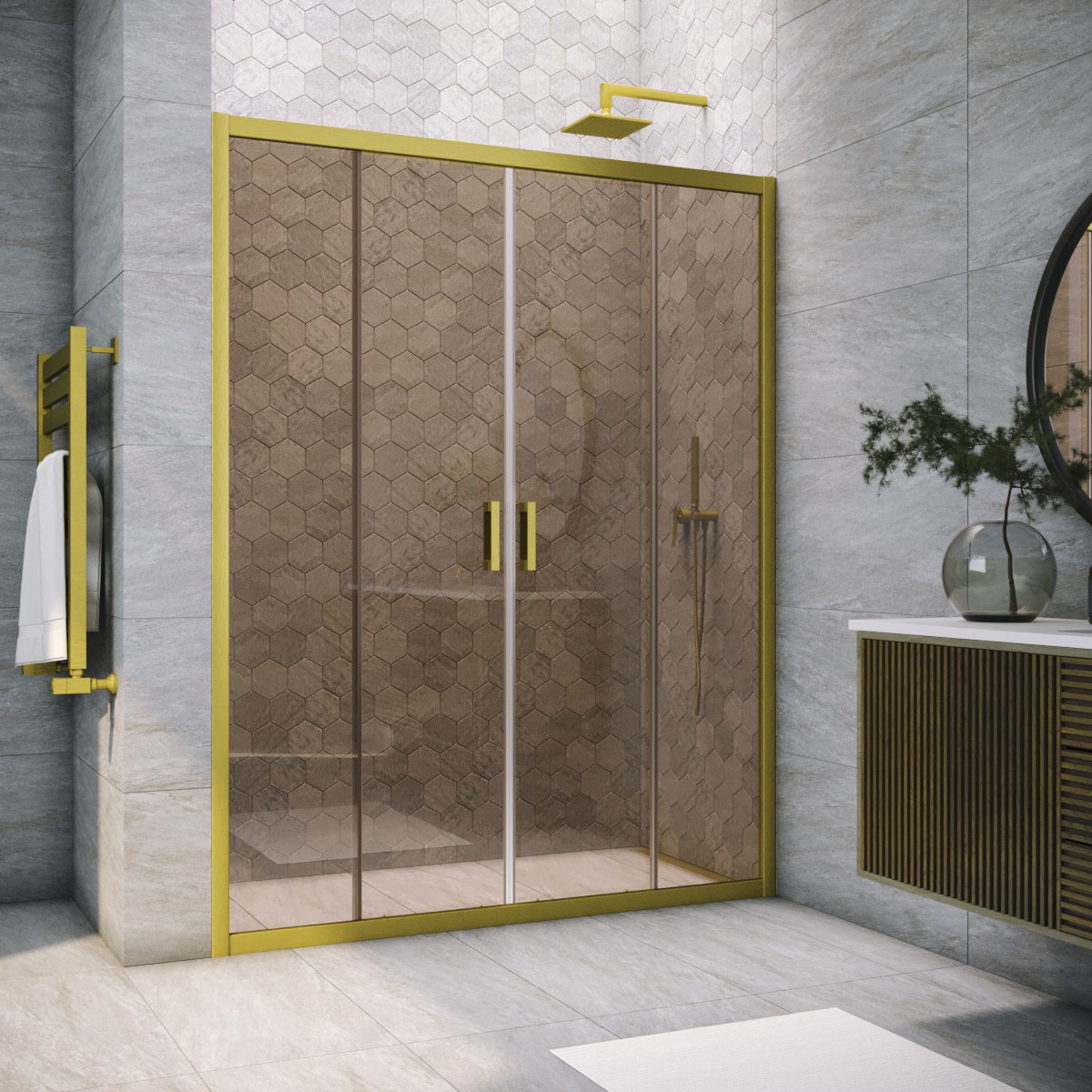 Душевая дверь в нишу Vegas Glass Z2P NOVO h2000 220 03 05, профиль золото матовое, стекло бронза