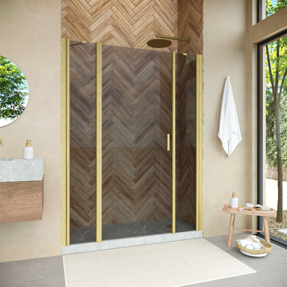 Душевая дверь в нишу Vegas Glass  EP-2F NOVO 140 03 07 L, профиль золото матовое, стекло графит