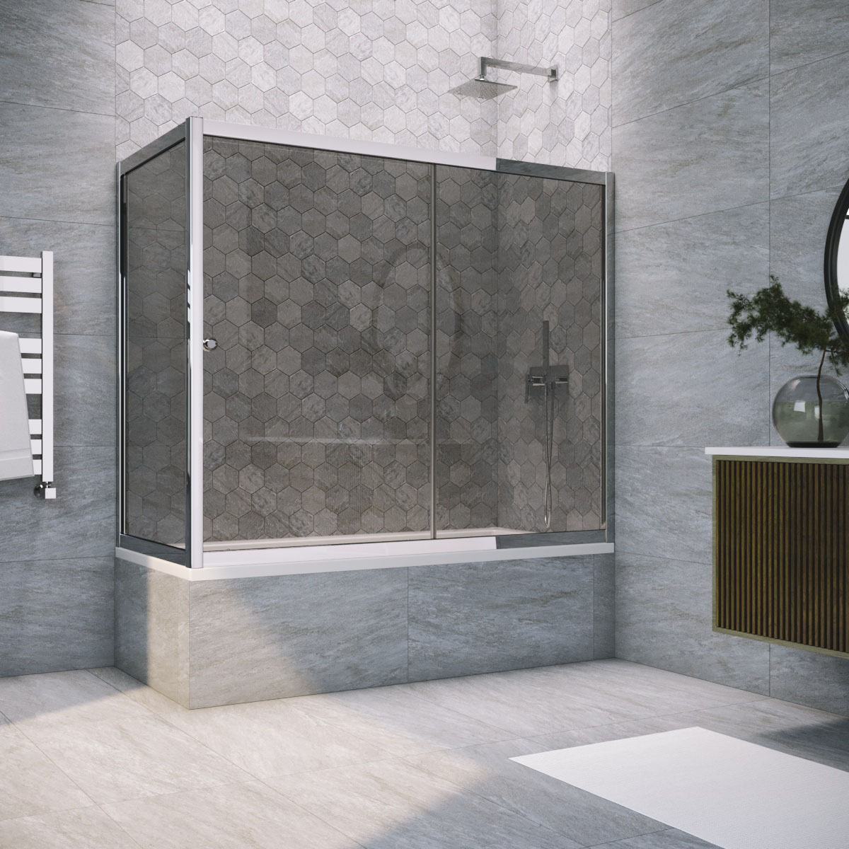 Шторка на ванну Vegas Glass ZV+ZVF TUR NOVO 160*80 08 07, профиль глянцевый хром, стекло графит