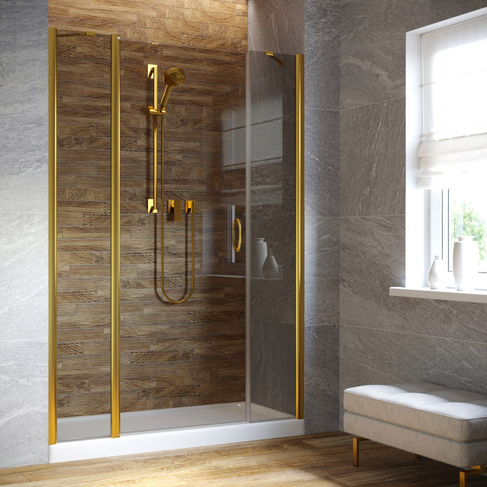 Душевая дверь в нишу Vegas Glass EP-2F LUX 130 09 07 L, профиль золото глянцевое, стекло графит