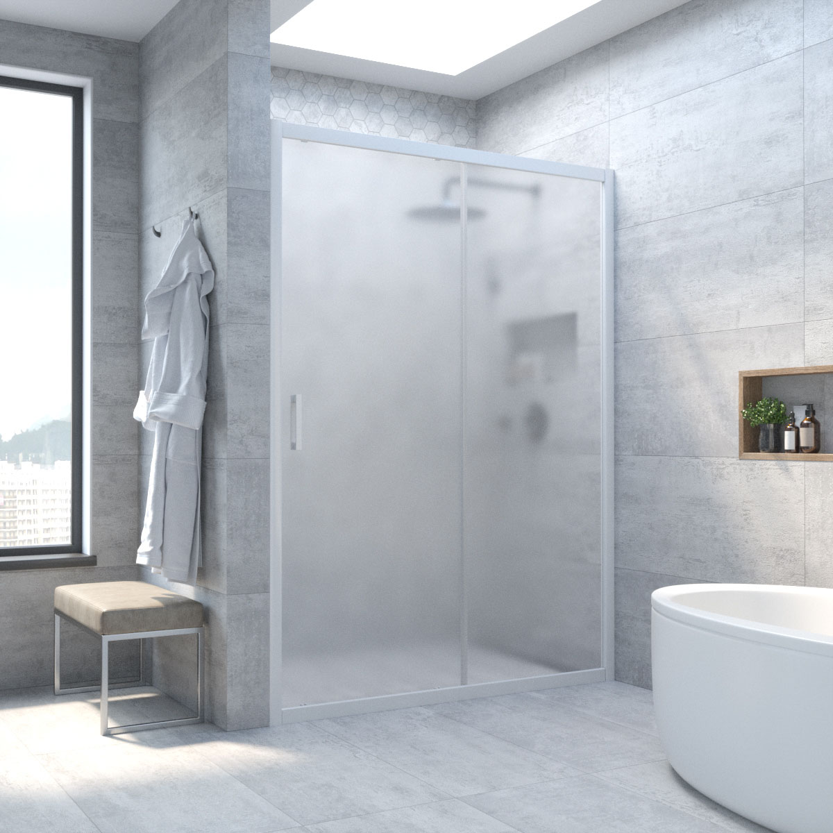 Душевая дверь в нишу Vegas Glass ZP NOVO h2000 170 01 10, профиль белый, стекло сатин