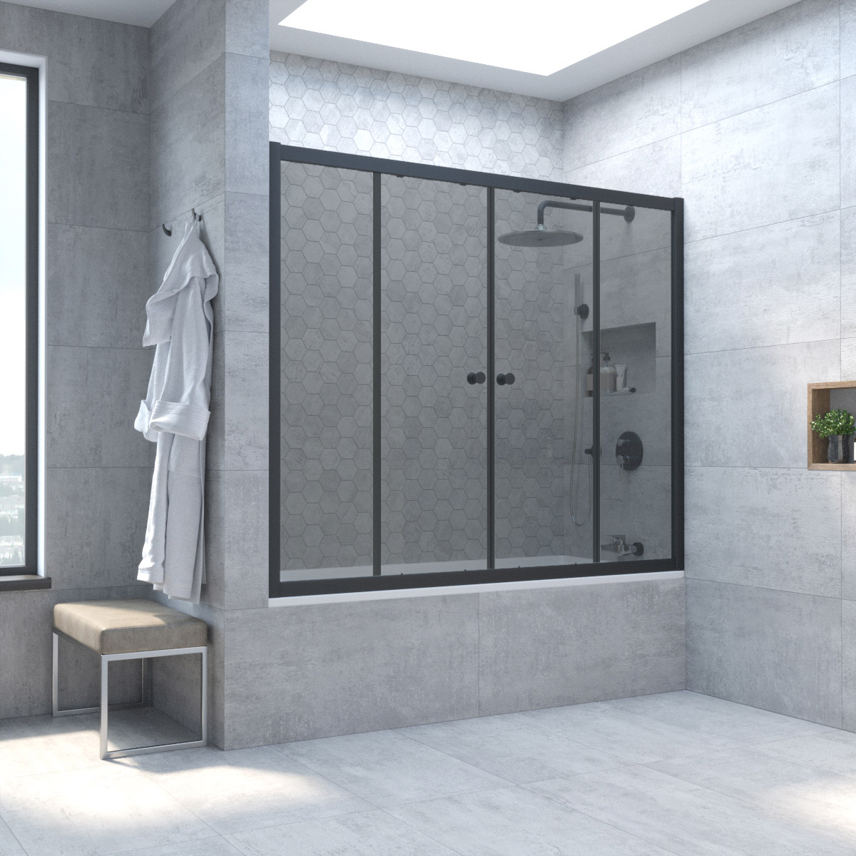 Шторка на ванну Vegas Glass Z2V NOVO 185 02М 07, профиль черный матовый, стекло графит