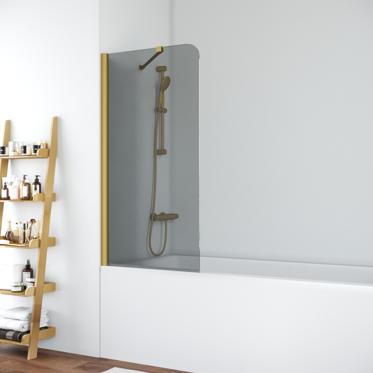 Шторка на ванну Vegas Glass  EV ST NOVO 76 03 07, профиль золото матовое, стекло графит