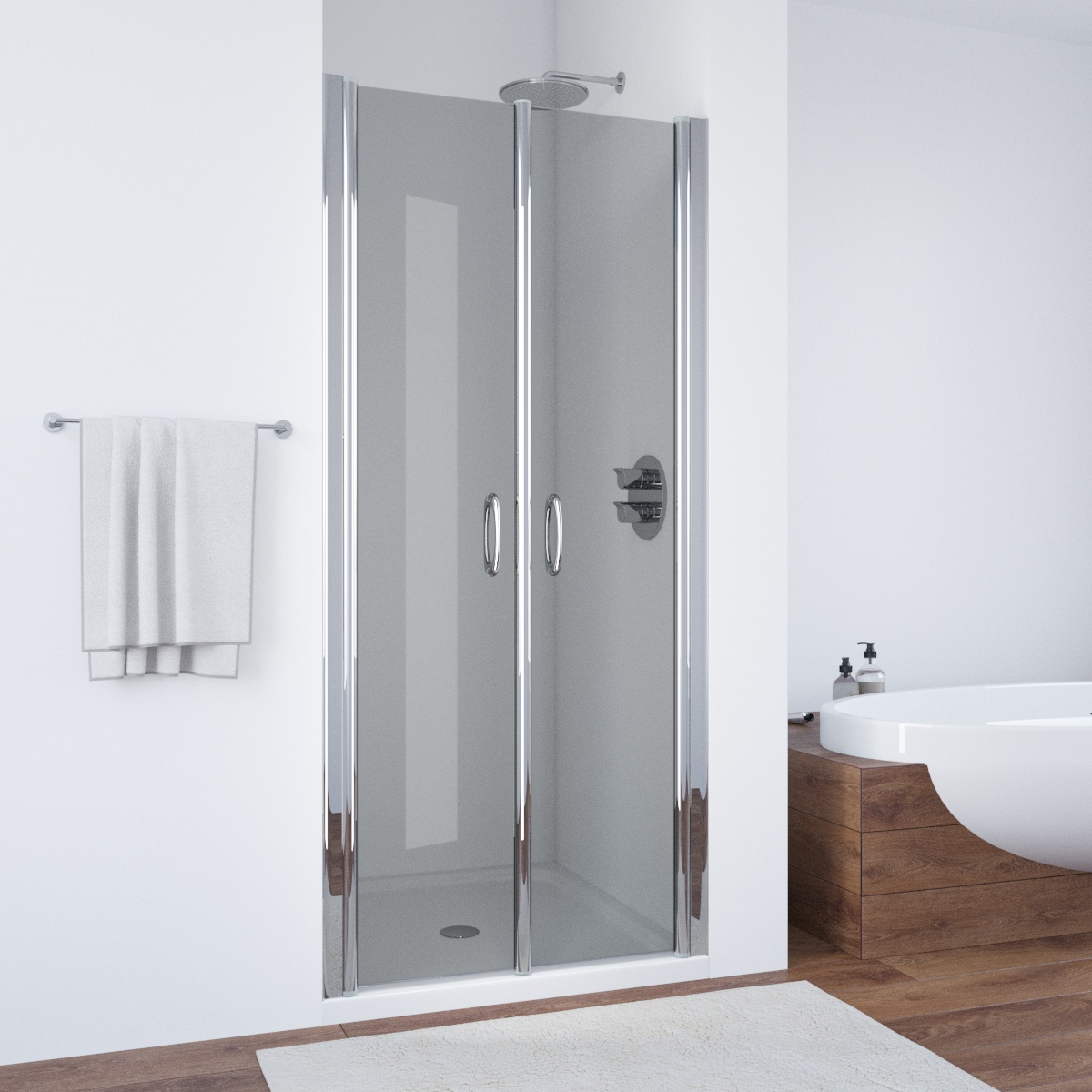 Душевая дверь в нишу Vegas Glass  E2P 70 08 07, профиль глянцевый хром, стекло графит