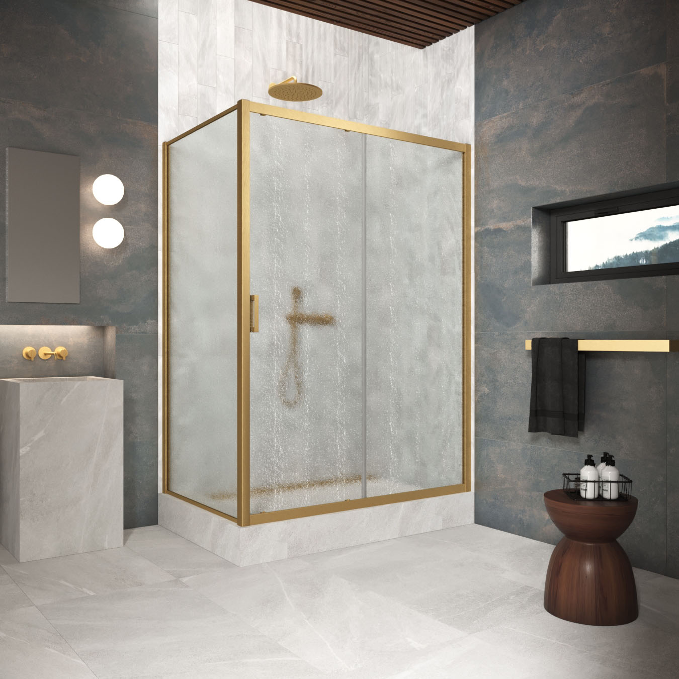 Душевой уголок Vegas Glass ZP+ZPV Protec h1900 115*100 03 02, профиль золото матовое, стекло шиншилла