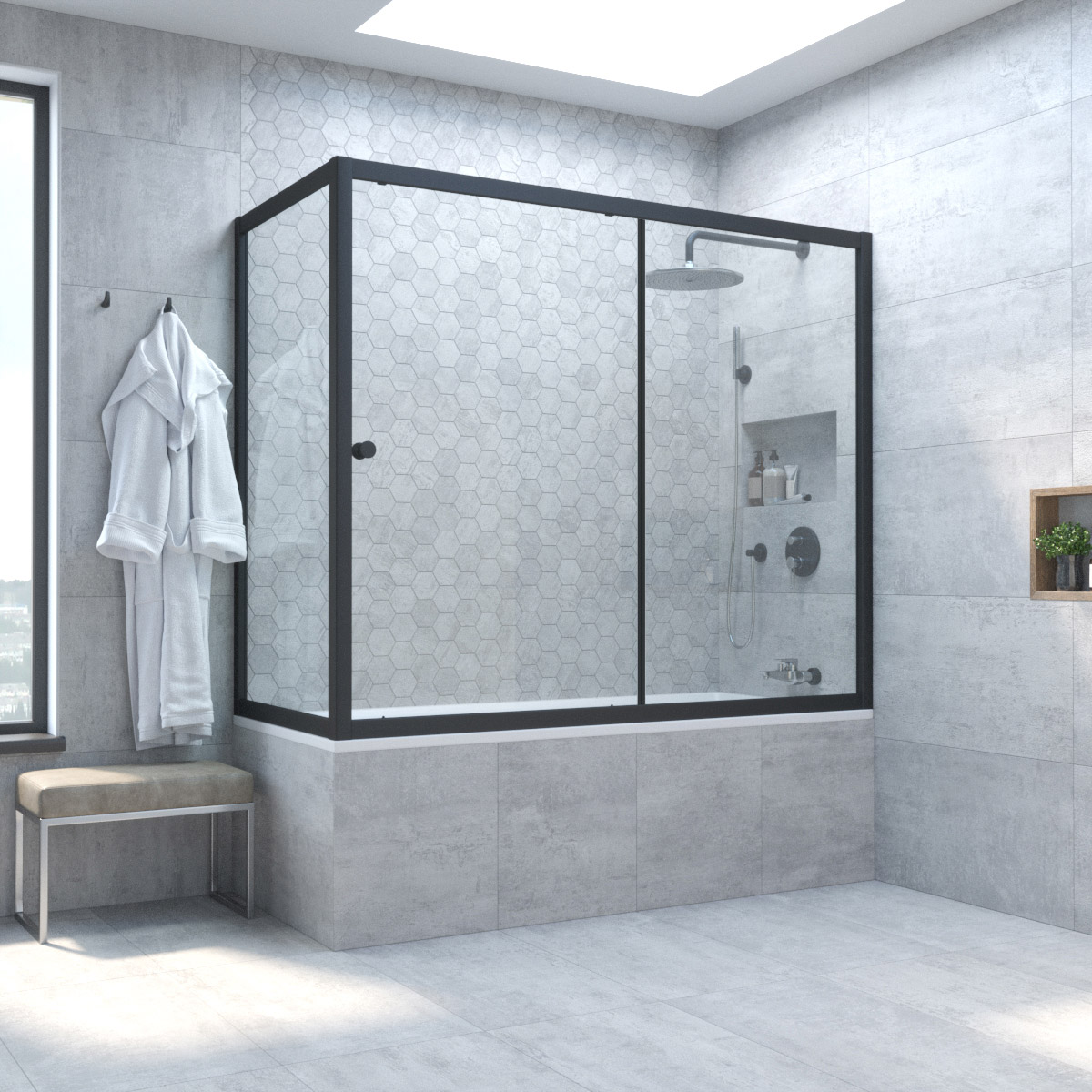 Шторка на ванну Vegas Glass  ZV+ZVF NOVO 190*70 02М 01, профиль черный матовый, стекло прозрачное