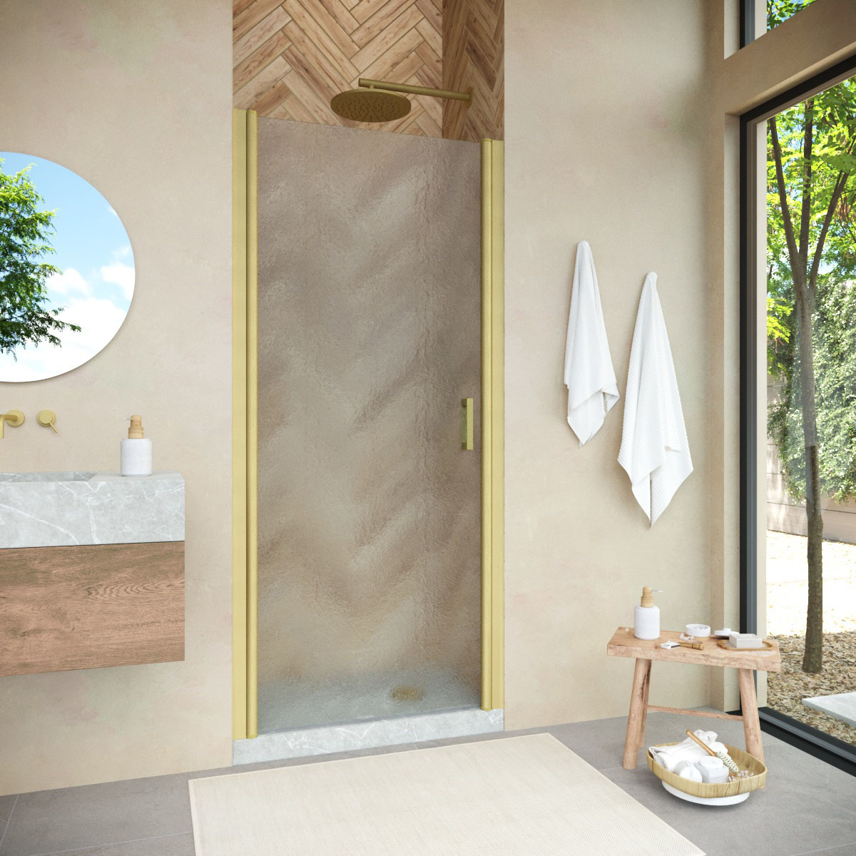 Душевая дверь в нишу Vegas Glass  EP NOVO 95 03 02, профиль золото матовое, стекло шиншилла