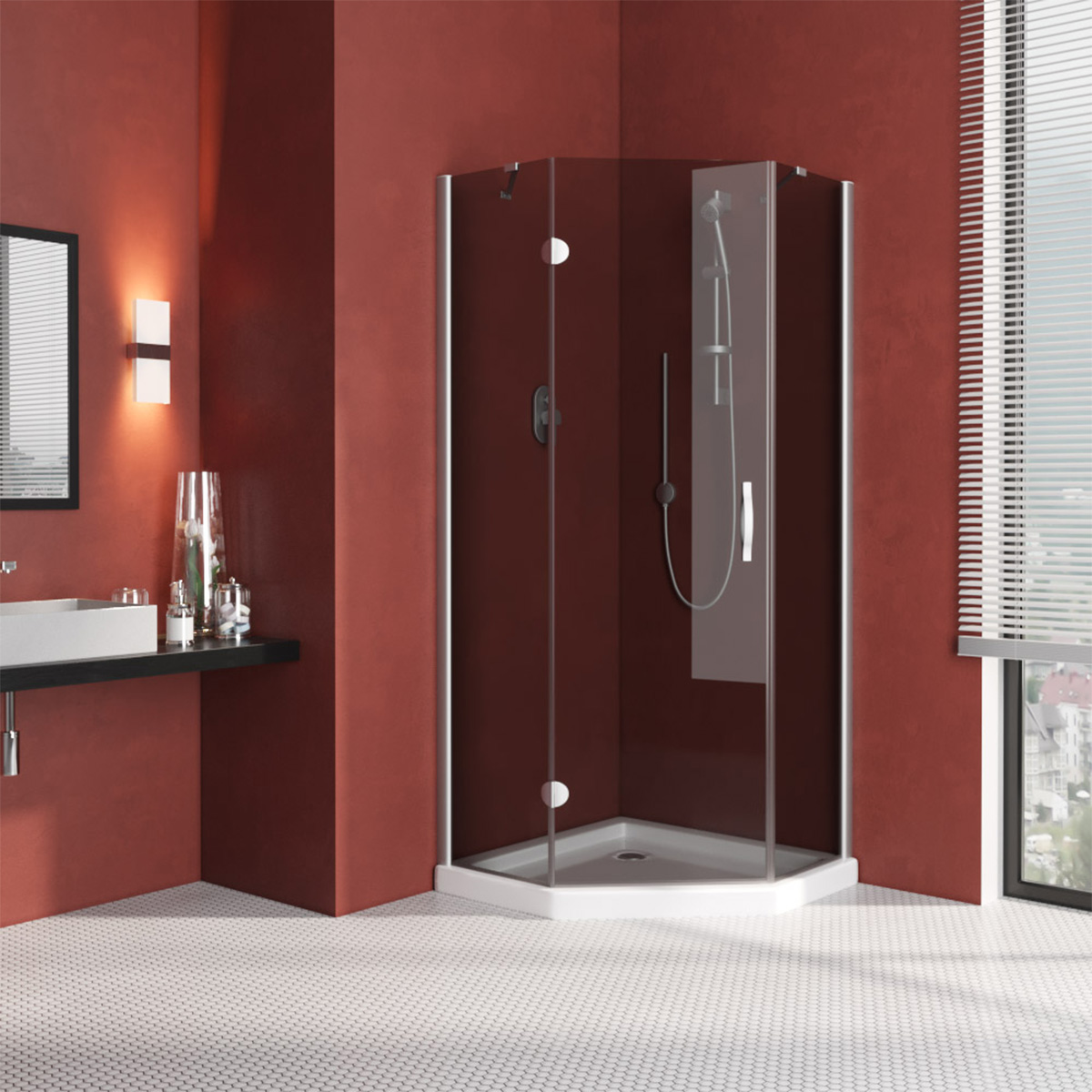 Душевой уголок Vegas Glass AFA-Pen LUX 120 07 07 L, профиль матовый хром, стекло графит