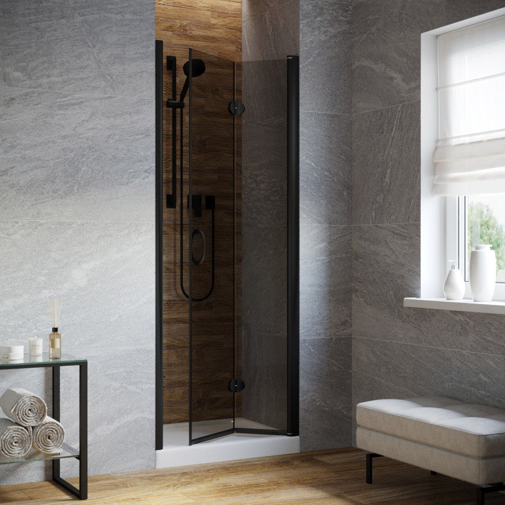 Душевая дверь в нишу Vegas Glass GPS LUX 80 02М 07 R, профиль черный матовый, стекло графит