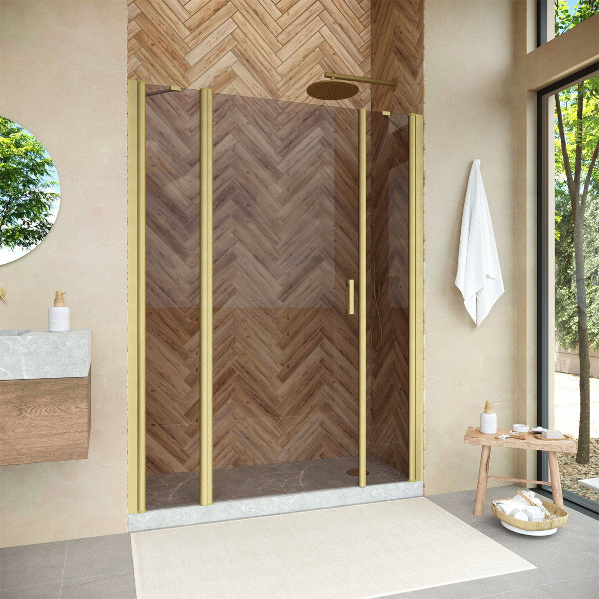 Душевая дверь в нишу Vegas Glass  EP-2F NOVO h2000 215 03 05 L, профиль золото матовое, стекло бронза