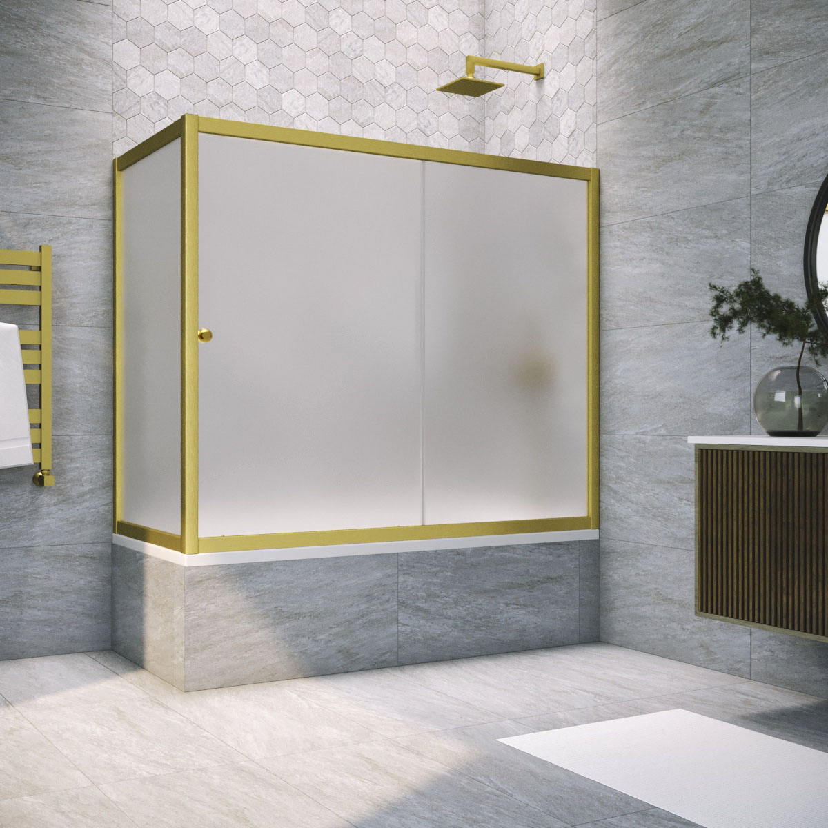 Шторка на ванну Vegas Glass  ZV+ZVF NOVO 180*85 03 10, профиль золото матовое, стекло сатин