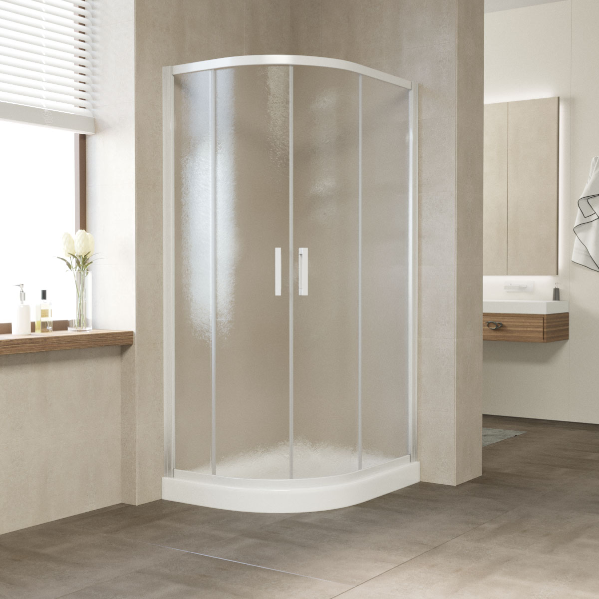 Душевой уголок Vegas Glass ZS-F NOVO h2000 100*80 01 02, профиль белый, стекло шиншилла