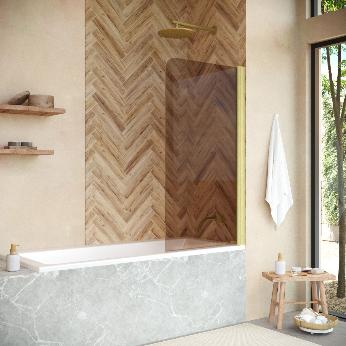 Шторка на ванну Vegas Glass EV NOVO 76 03 05, профиль золото матовое, стекло бронза