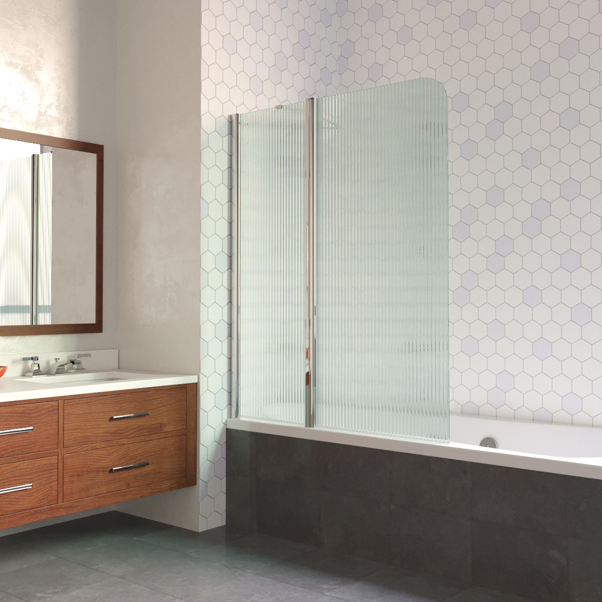 Шторка на ванну Vegas Glass  E2V LUX ST 125 08 Moru L, профиль глянцевый хром, стекло Moru