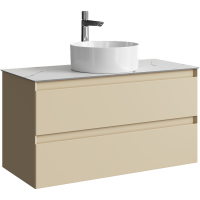 Тумба с раковиной Aqwella 5 stars Geometria 100 подвесная 2 ящика, морская дюна, столешница белый мрамор