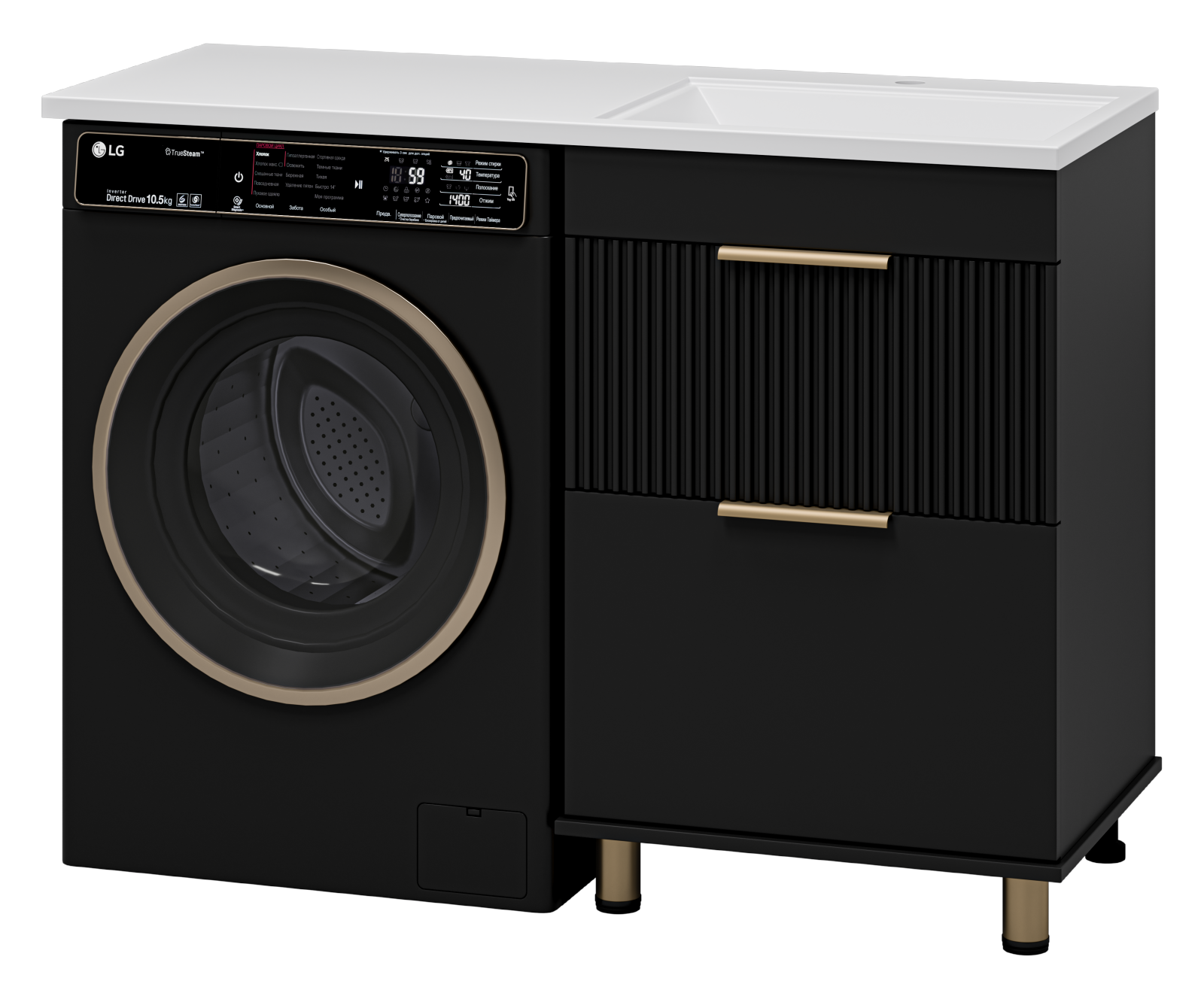 Тумба с раковиной Brevita Enfida 60 R под стиральную машину, черная