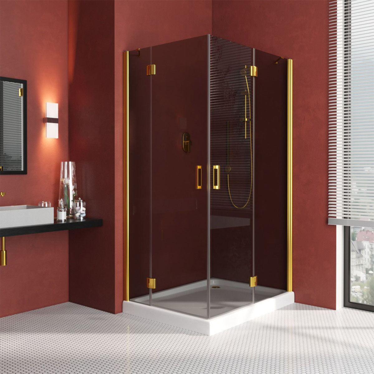 Душевой уголок Vegas Glass AFA-F LUX 120*90 09 07 R, профиль золото глянцевое, стекло графит