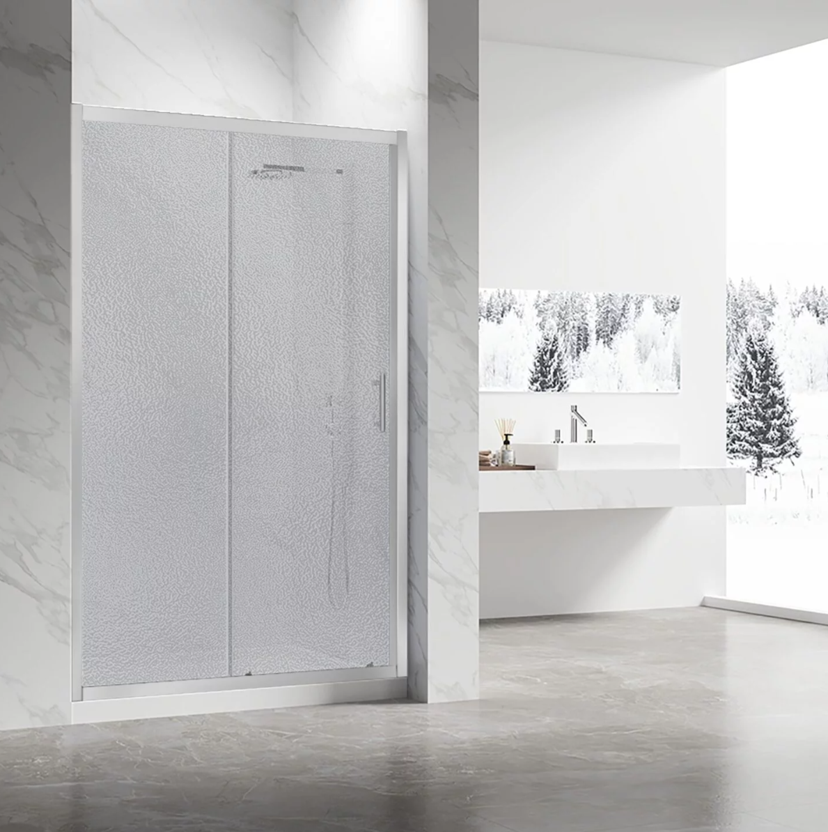 Душевая дверь в нишу Veconi Vianno VN-55 Pear 140 см, профиль хром, стекло рифленое