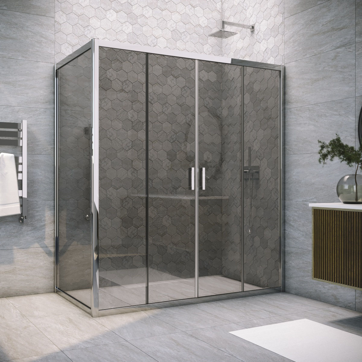 Душевой уголок Vegas Glass Z2P+ZPV TUR NOVO h1900 215*100 08 07, профиль глянцевый хром, стекло графит