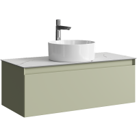 Тумба с раковиной Aqwella 5 stars Geometria 100 подвесная 1 ящик, зеленый шалфей, столешница белый мрамор