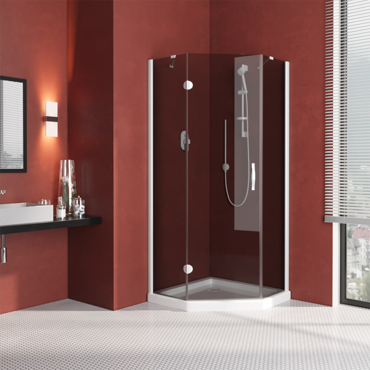 Душевой уголок Vegas Glass AFA-Pen LUX 100 01 07 L, профиль белый, стекло графит