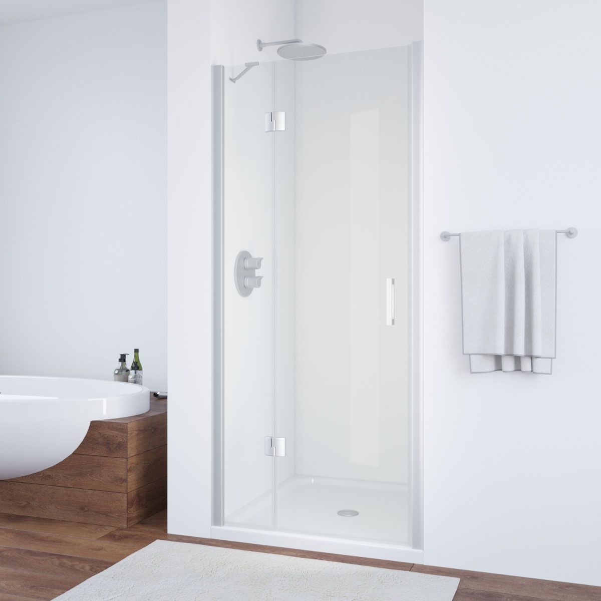 Душевая дверь в нишу Vegas Glass AFP NOVO 100 07 07 L профиль матовый хром, стекло графит