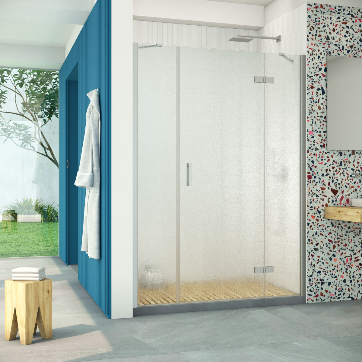 Душевая дверь в нишу Vegas Glass  AFP-F Retta 130 07 02 R, профиль матовый хром, стекло шиншилла