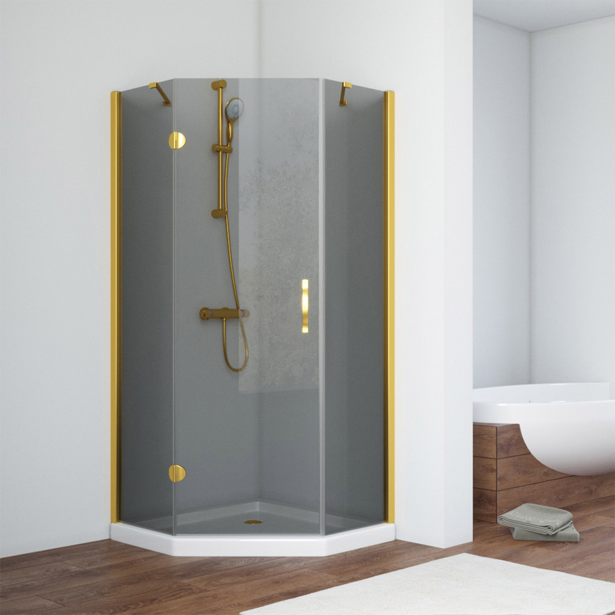 Душевой уголок Vegas Glass AFA-Pen NOVO 110 09 07 L, профиль золото глянцевое, стекло графит