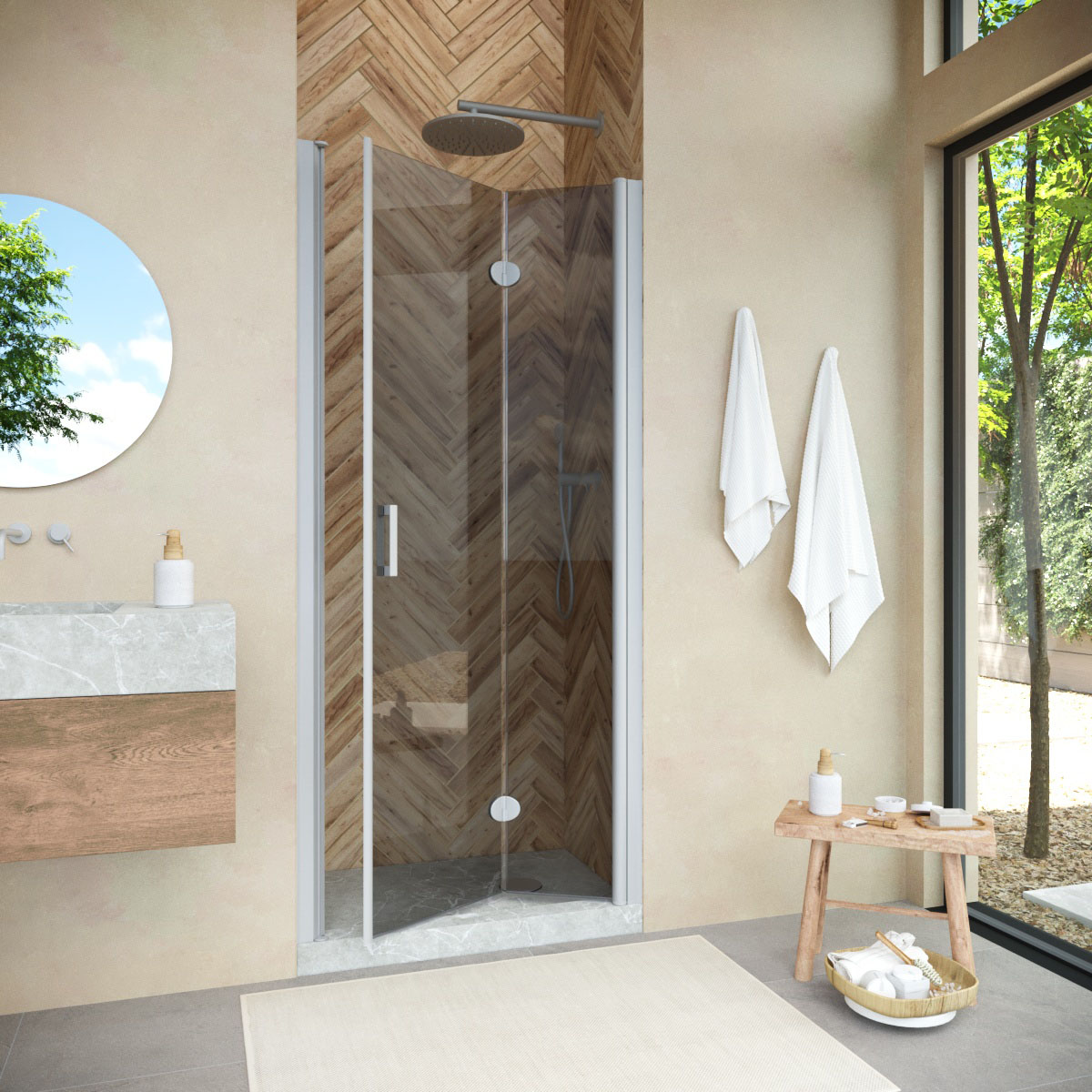 Душевая дверь в нишу Vegas Glass  GPS NOVO h2000 75 07 07 R, профиль матовый хром, стекло графит