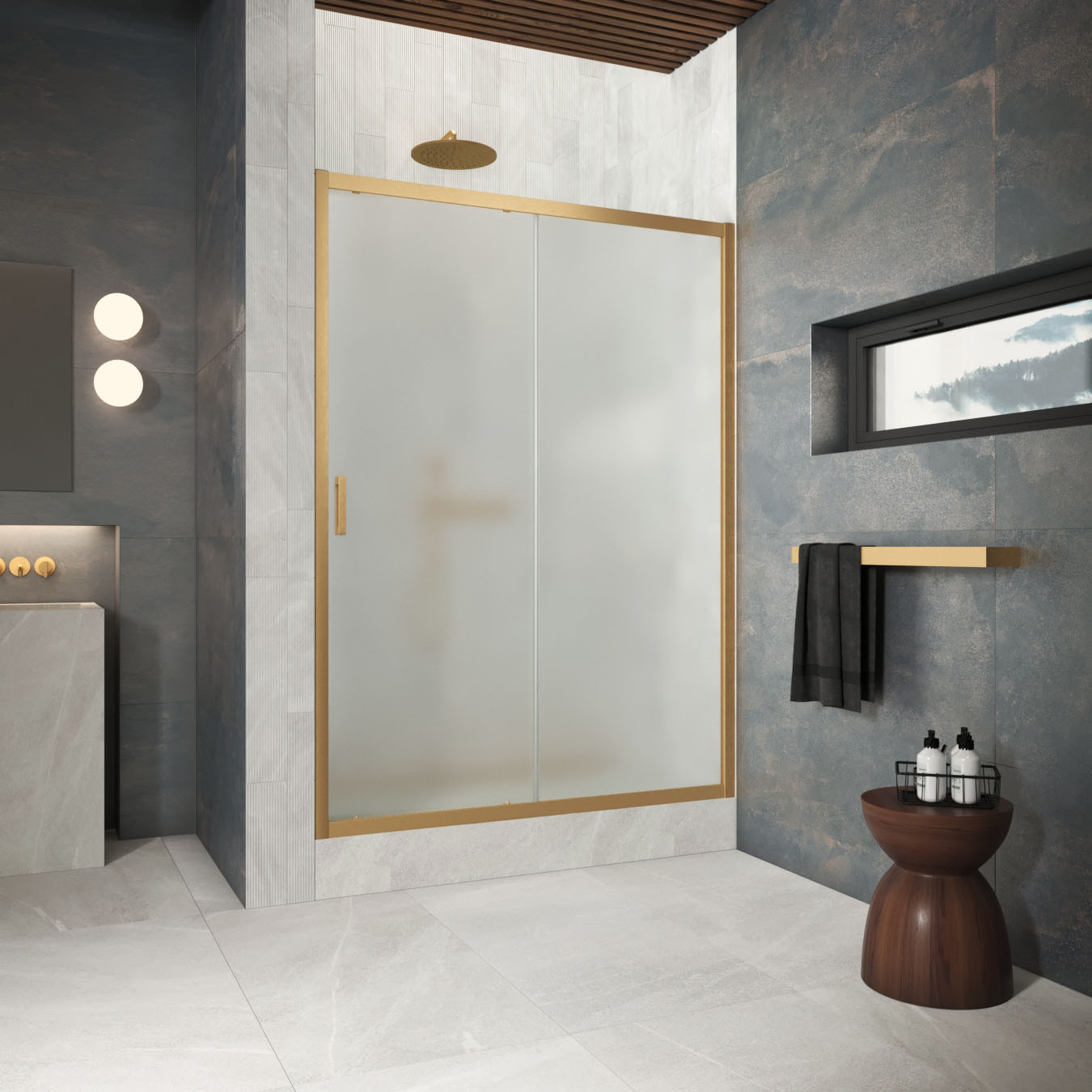 Душевая дверь в нишу Vegas Glass  ZP Protec h1900 165 03 10, профиль золото матовое, стекло сатин