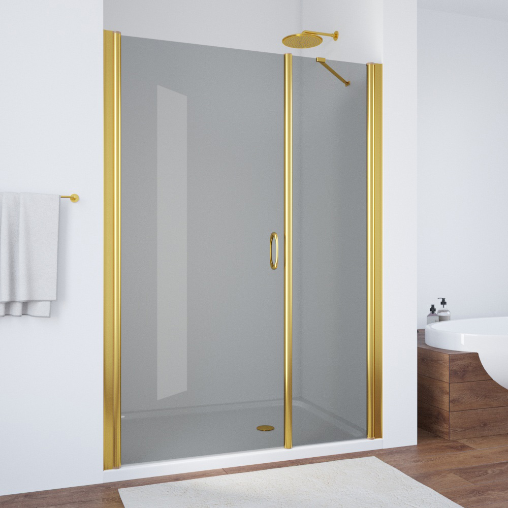 Душевая дверь в нишу Vegas Glass EP-F-2 100 09 07 L, профиль золото глянцевое, стекло графит