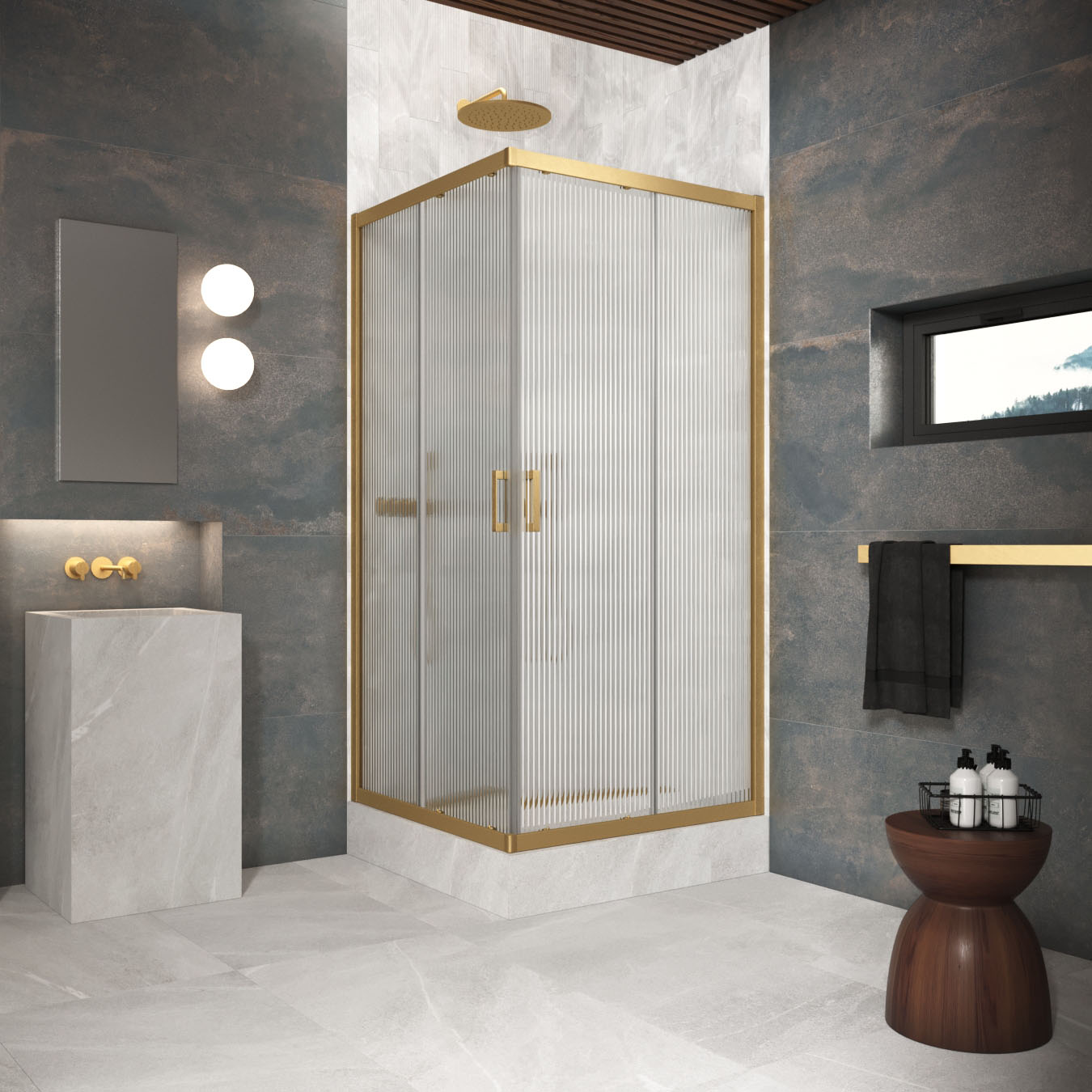 Душевой уголок Vegas Glass ZA Protec h1900 95 03 Moru, профиль золото матовое, стекло Moru