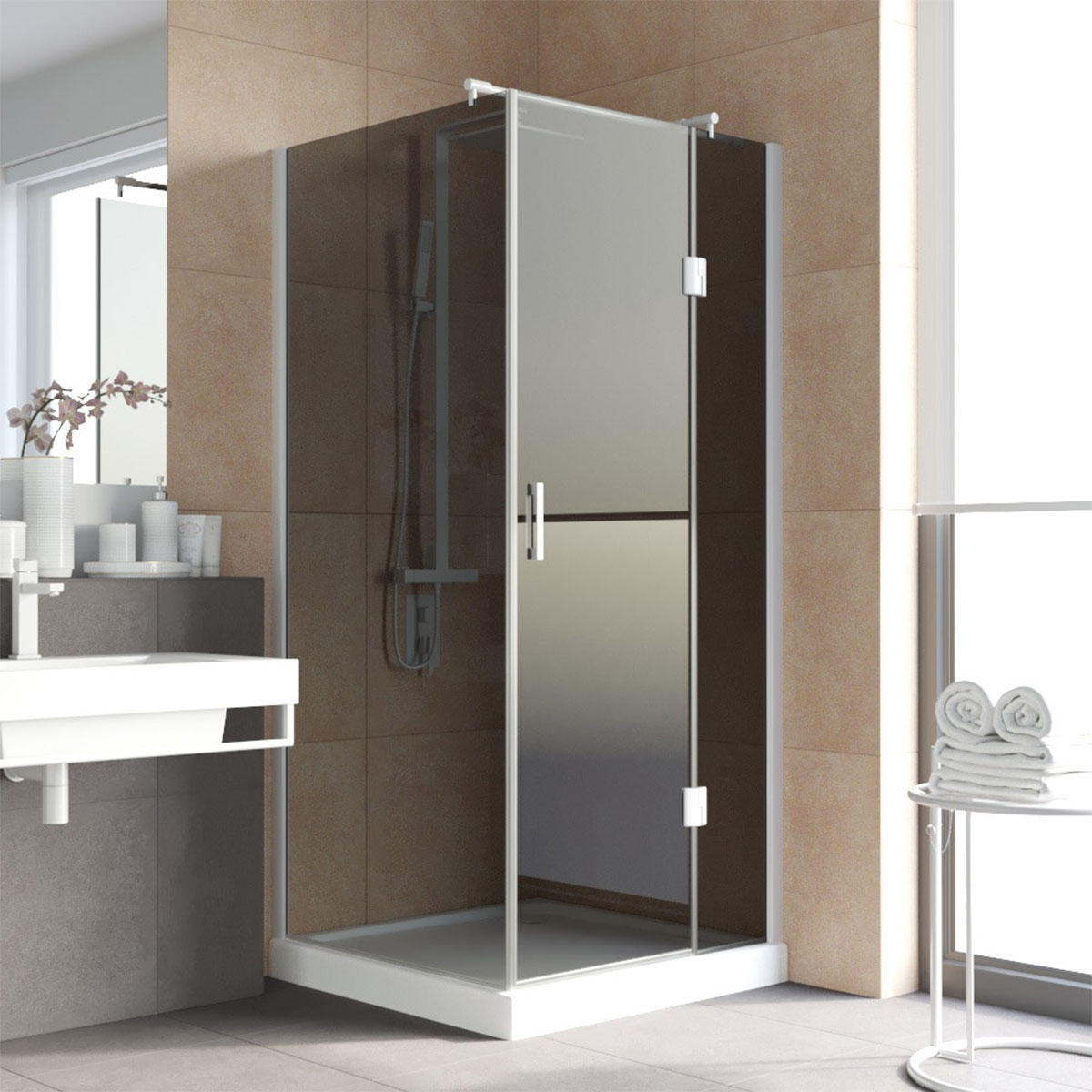 Душевой уголок Vegas Glass AFP-Fis LUX 110*120 01 07 R, профиль белый, стекло графит